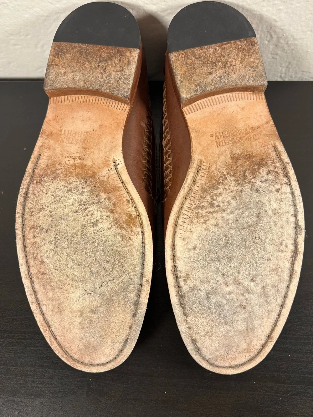 Johnston & Murphy Men's Woven Sheepskin Leather Slip-On Loafers Tan Brown